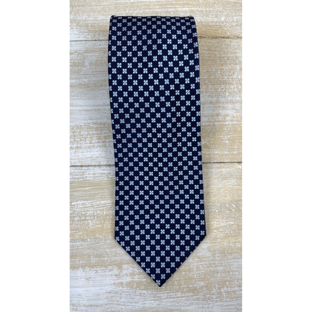 Brooks Brothers Makers Mens Tie Navy & Lt. Blue Geometric Pure Silk 60" x 3.75”